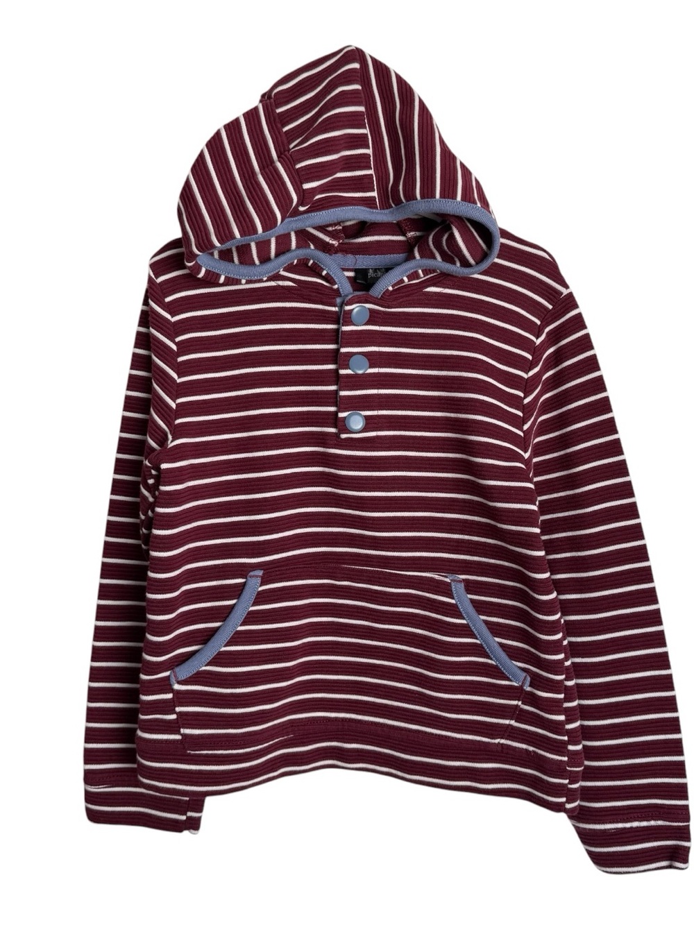Picapino Striped Pullover Hoodie Sweatshirt Size 7 Boys Burgundy White